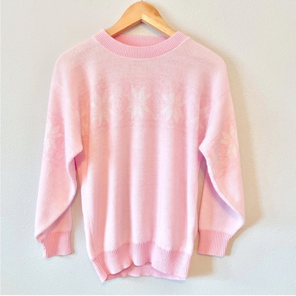 Vintage Girly Pink Snowflake Barbie Sweater Winter Holiday Christmas